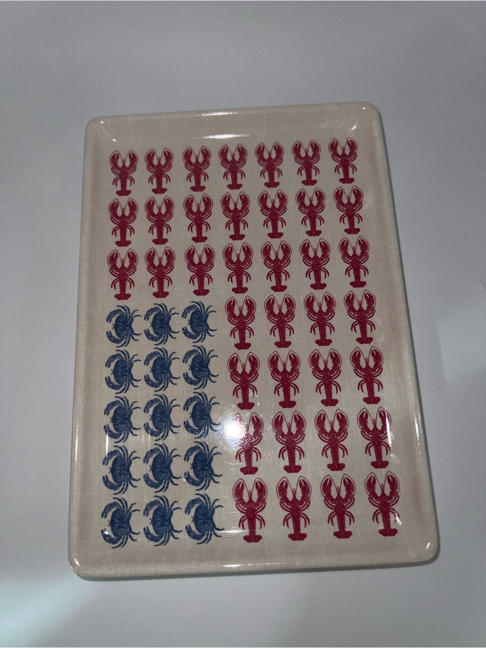 Patriotic Lobster & Crab Ceramic Serving Tray - Red and Blue